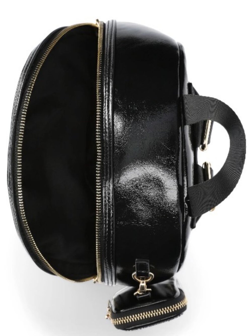 Madden NYC Black Patent Backpack Zip Closure Gold Hardware Coin Purse - Picture 3 of 4